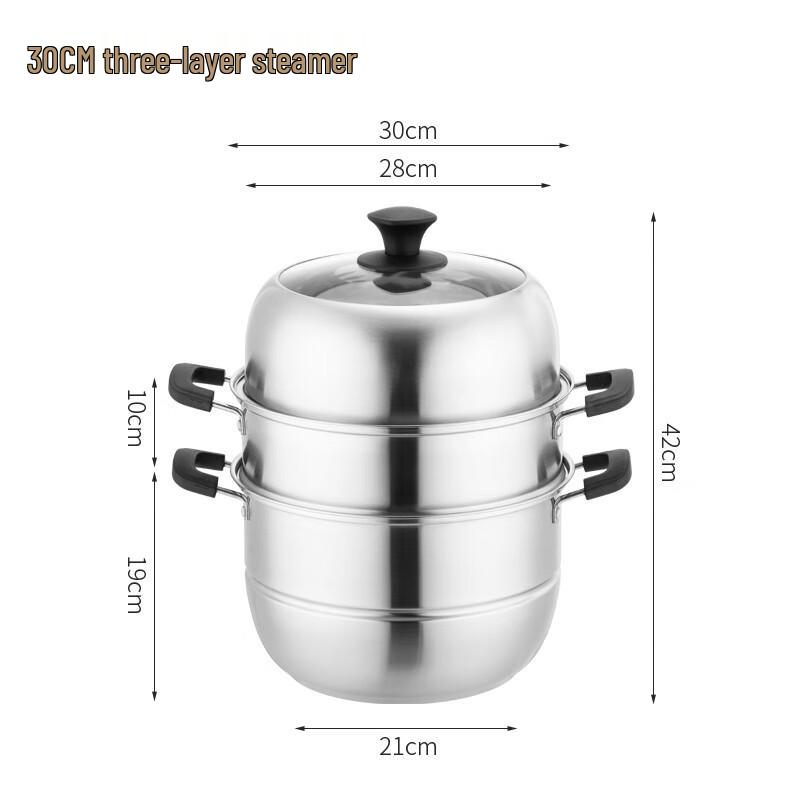 ZISIZ 3-Layer 30cm Stainless Steel Steamer Pot