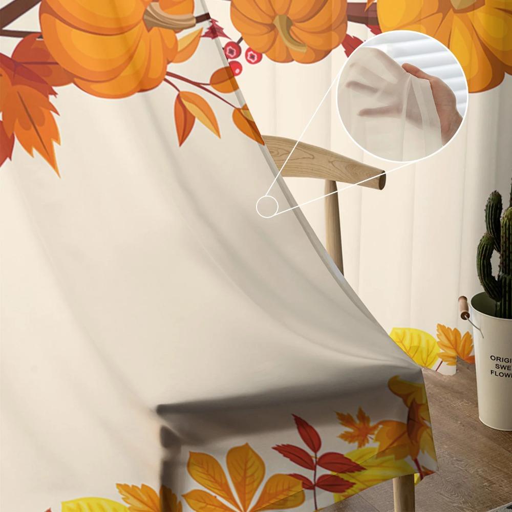 Thanksgiving Pumpkin Maple Leaf Sheer Drapes for Living Room Decoration Window Curtain Kitchen Curtain Panels