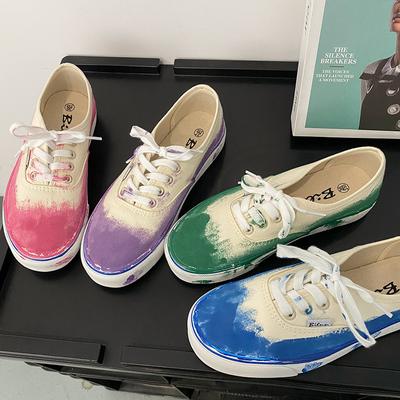 Sommer Mehrfarbige Japanische Tie-Dye Graffiti Retro Ölgemälde Tinte Canvas Schuhe Studentinnen Alle-Match Sneakers