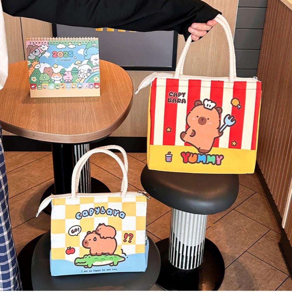 Cute Capybara Thermal Lunch Bag Cartoon Portable Lunch Box Insulated Food Storage Bag For Women Girl Kids