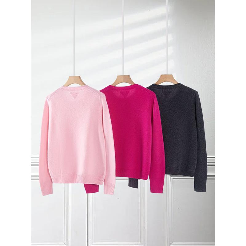 Women's Fashionable Multi-Button Cashmere Wool Knit Cardigan with Layered Crew Neck