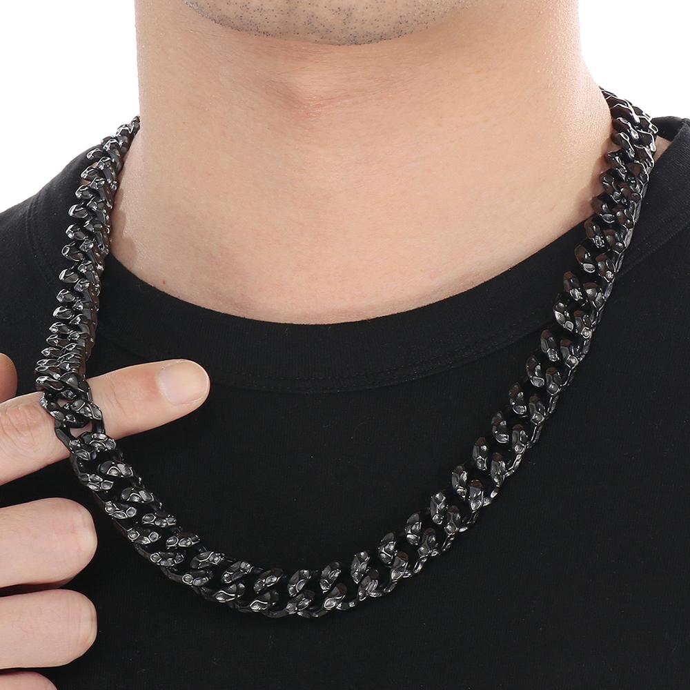 60CM Long 13MM Width Choker Necklace Man Solid Stainless Steel Curb Cuban Link Chain Necklaces for Men Male Jewelry Vintage