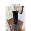 Boots Women's New Flatbottomed Velvet Leather Boots Small Man But Knee Long Tube Flat Heel Single Thin Elastic Boots