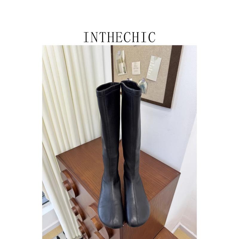 Boots Women's New Flatbottomed Velvet Leather Boots Small Man But Knee Long Tube Flat Heel Single Thin Elastic Boots