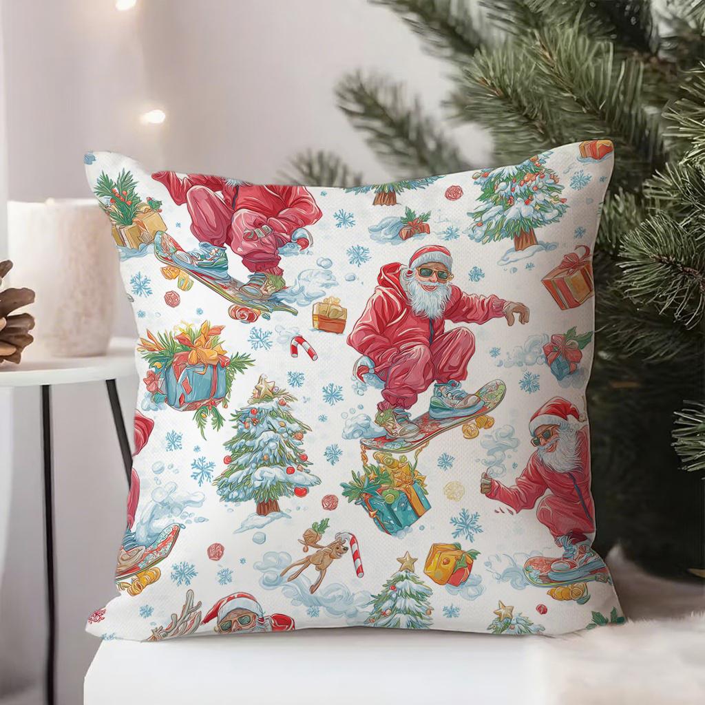 Christmas-Themed Floral & Gift Print Pillowcasesuitable For Sofa Car Bedroom Decorative Cushion Cover Pillow Cover