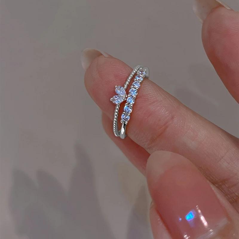 Exquisite Sparkling Inlaid Zirconia Double Layer Women'S Ring For Ladies Engagement Jewelry Party Accessories Gift