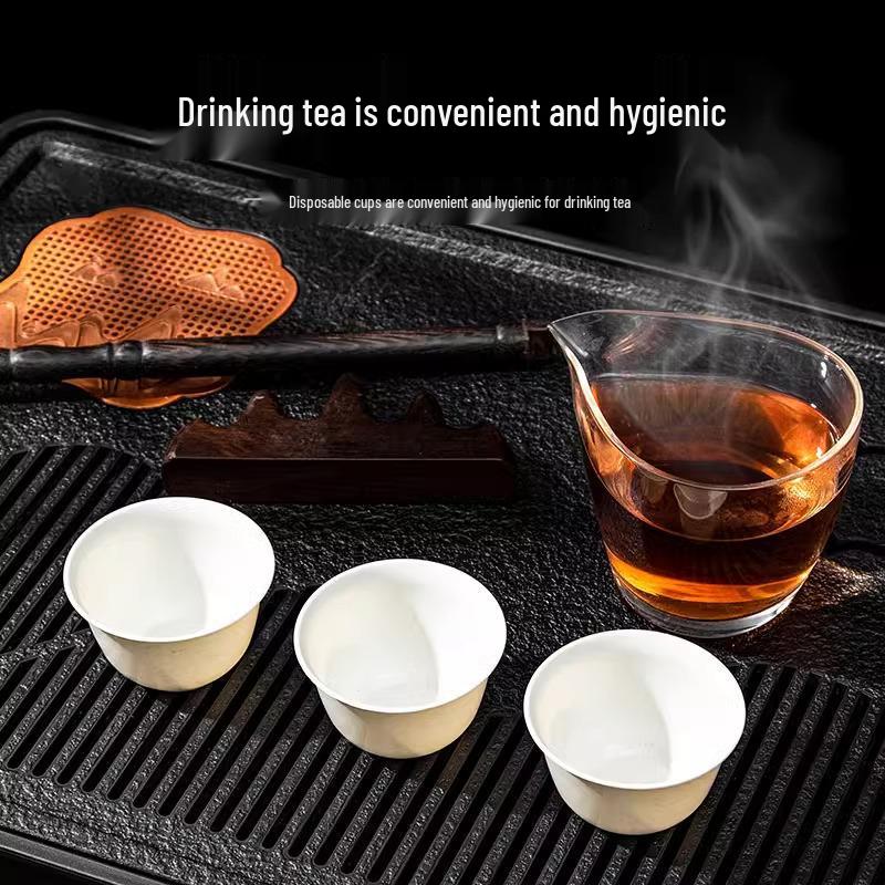 Disposable Kung Fu Tea Cups - Thickened, Heat-Insulating, Degradable Rice Husk Material, High-End Tasting Set.