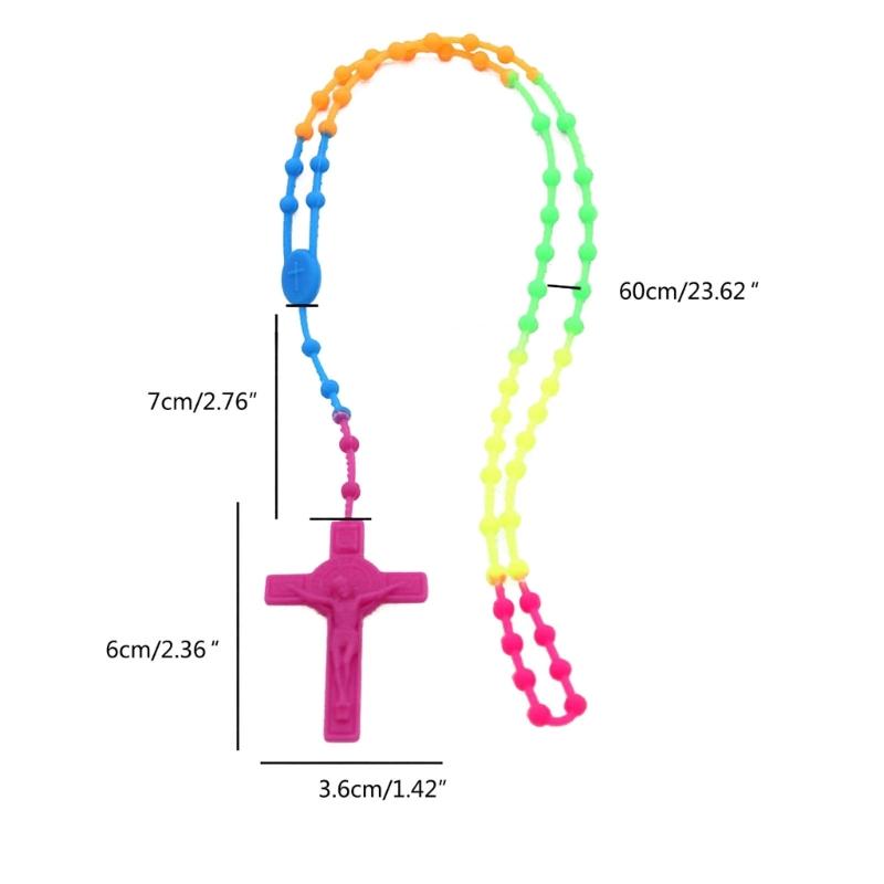 Fashion Rosary Beads Cross Pendant Necklace Women Link Chain Plastic Material Necklace Girl Religious Jewelry Party Gift