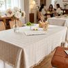 French Grid Tablecloth, Checkered Woven Table Cover for Dining Table, Rectangular Round Desk Mat for Coffee Table Nightstand, Home Decor