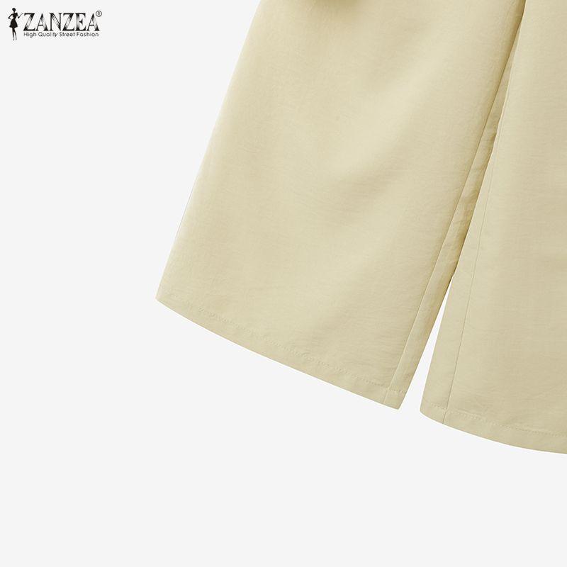 ZANZEA Damska bluzka i spodnie z rękawem 3/4, codzienne dwuczęściowe zestawy garniturów