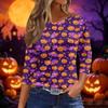 Women 3/4 Sleeve Loose Fit Casual Halloween Print T Shirt Round Neck Pullover Top for Autumn and Spring