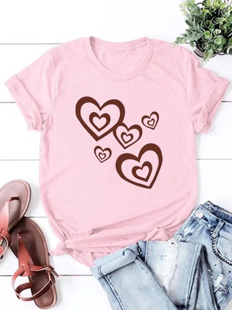Funny Leopard Heart Print T Shirt for Women Clothing Casual Short Sleeves T-shirt Fashion Streetwear Crew Neck Female Shirts