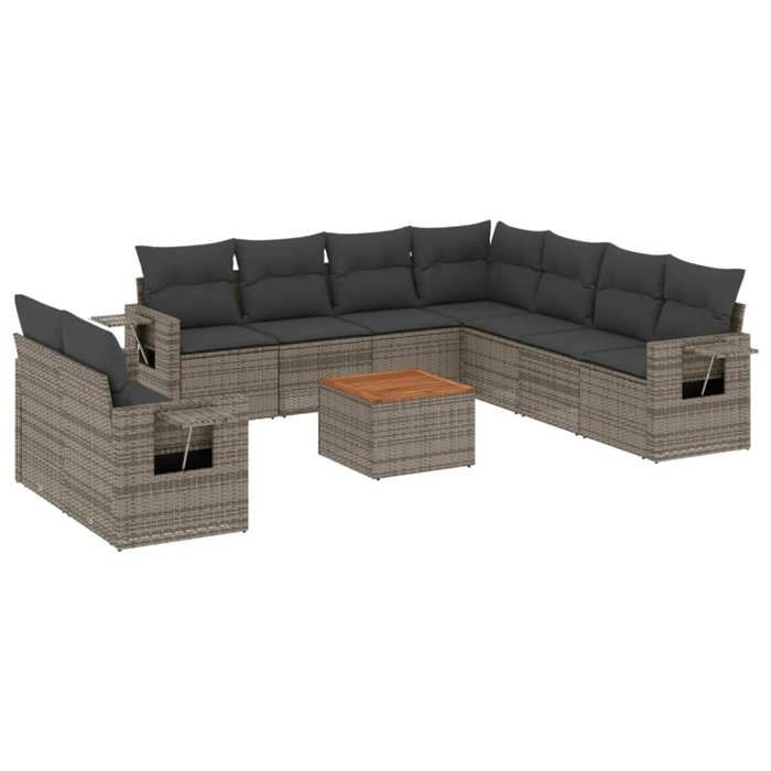 VidaXL Salon de Jardin avec Coussins 10 pcs, Canapés de Terrasse, Ensemble de Meubles de Patio, Mobilier d'Extérieur, Gris 3224632