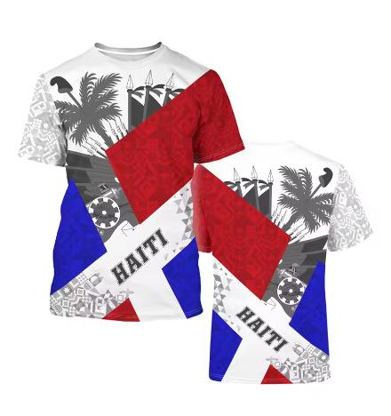 Fashion 2025 Haitian flag pattern T-shirt 3D printing Haiti National Day short sleeve fashion trend crew neck T-shirt American