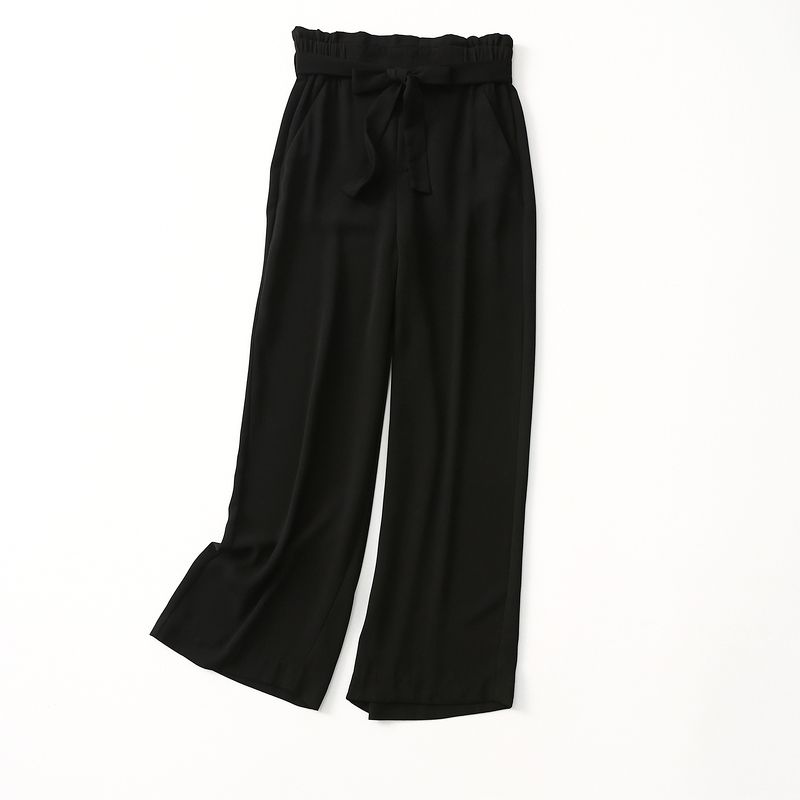

Export Export Drape Elegant Slimming and Fashionable Simple Chiffon Loose Pants High Waist Elastic Ribbon Black Pants Black European code-L(Suitable for ordinary 29 30)