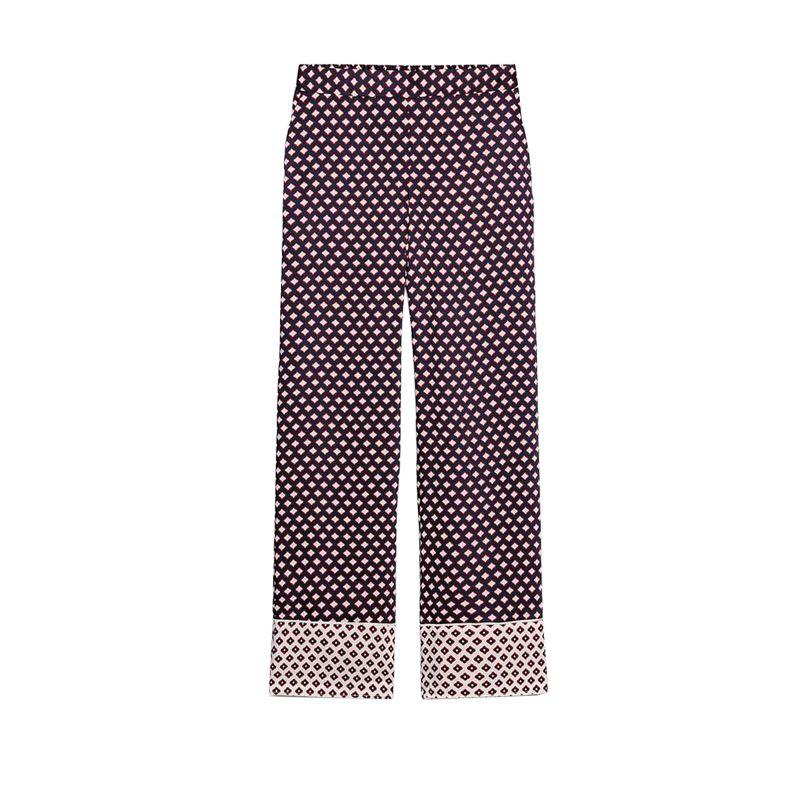 Spring New Women's Clothing Silk Satin Texture Shirt 2157039 Silk Satin Texture Printed Pants 2425578