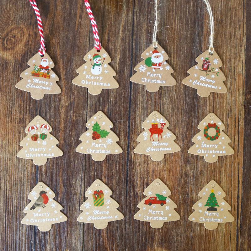 Merry Christmas Tags Set Kraft Paper Card Gift Label DIY Xmas Tree Hanging Tags Gift Wrapping Decor Christmas Favors Supplies