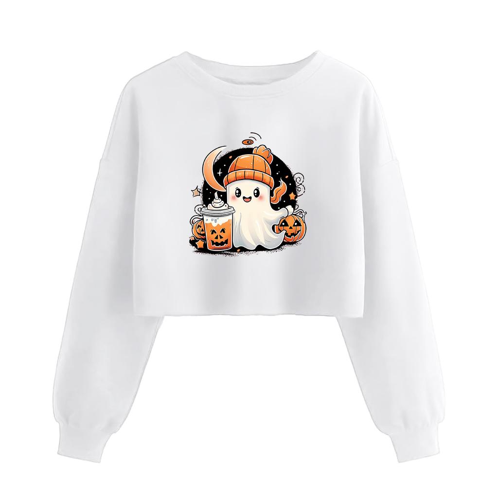 Women's Fashion Halloween Printed Navel-Exposed Long Sleeve Pullover Sweatshirt