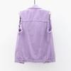 Lapel Sleeveless Single Breasted Flap Pockets Women Waistcoat Candy Color Ripped Holes Denim Vest Coat Streetwear