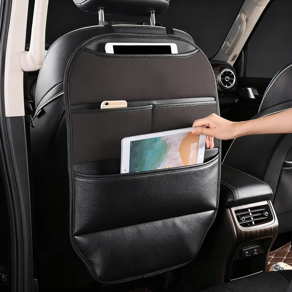 Backseat Car Organizer PU Leather Automotive Storage with Multiple Pockets Car Backseat Organizer Tablet Holder for Kids Travel