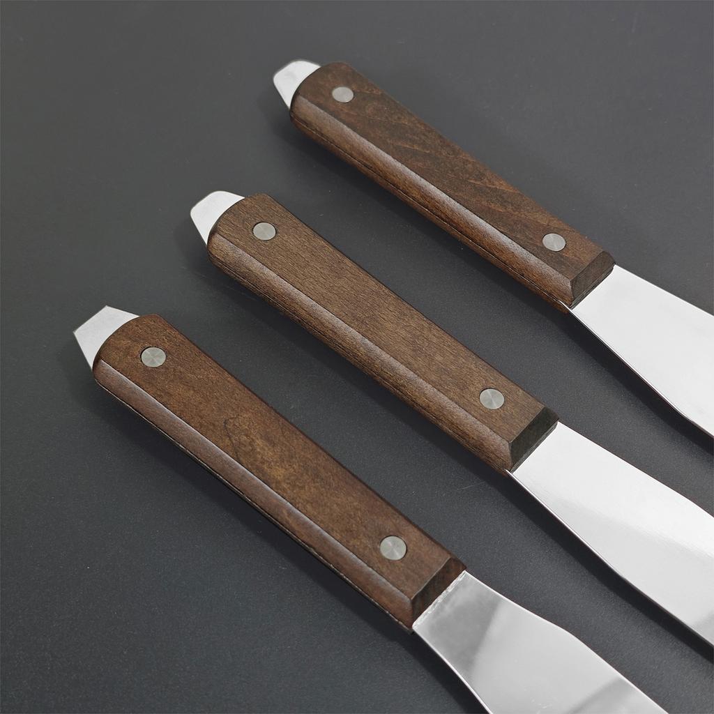 Stainless Steel Ink Adjusting Knife wIth Wood Handle Solder Paste Mixing Knife Screen Printing Scraper Tool Accessories