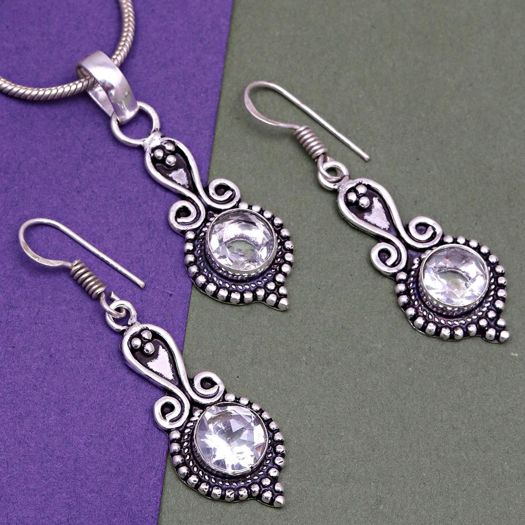 Topaz Set White Pendant Earrings Jewelry Necklace Gemstone  Blue