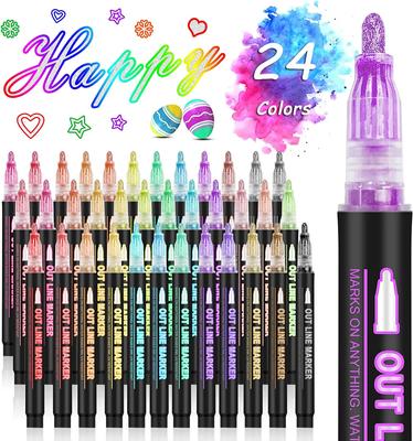 24 de culori dublă linie contur stilou artă Marker Pen DIY Graffiti contur Marker Pen Highlighter Scrapbook Jurnal Poster Card