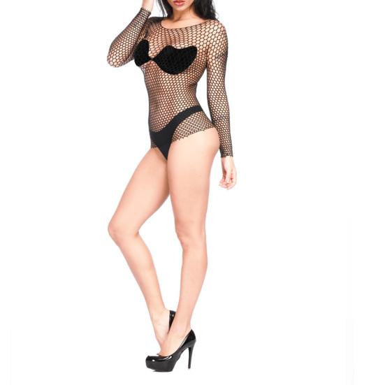 Women Sexy Bodystocking Hollow Out Transparent Grid Stretchable Slim Nightwear for Home