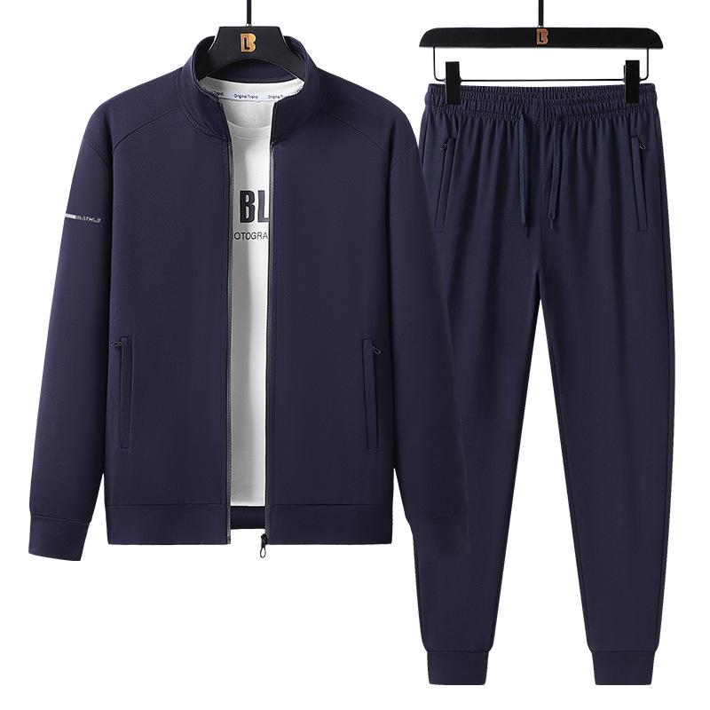 Men's Plus Size Stand Collar Jacket & Long Pants Sports Set
