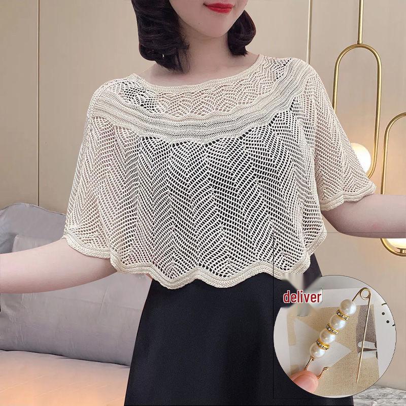 

Женский модный вязаный платок, платье ципао и комплект кардигана с волнистым узором One Size [80-160 jin] with Brooch абрикосовый