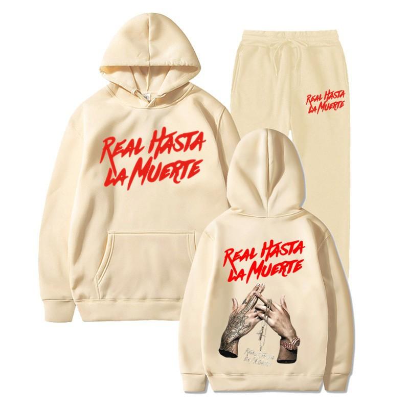Cross-border new Real Hasta La Muerte letter print men's and women's same sweater hoodie set