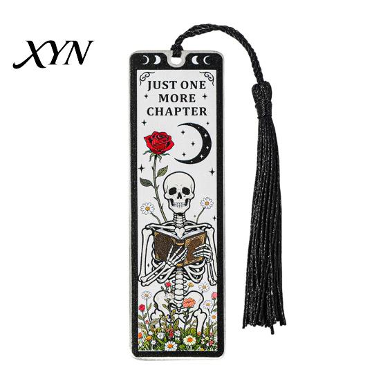 Skull Pattern Bookmark Tarot Card Bookmark, Stainless Steel Skeleton Page Marker, Thin High-definition Printed Metal Book Mark for Students