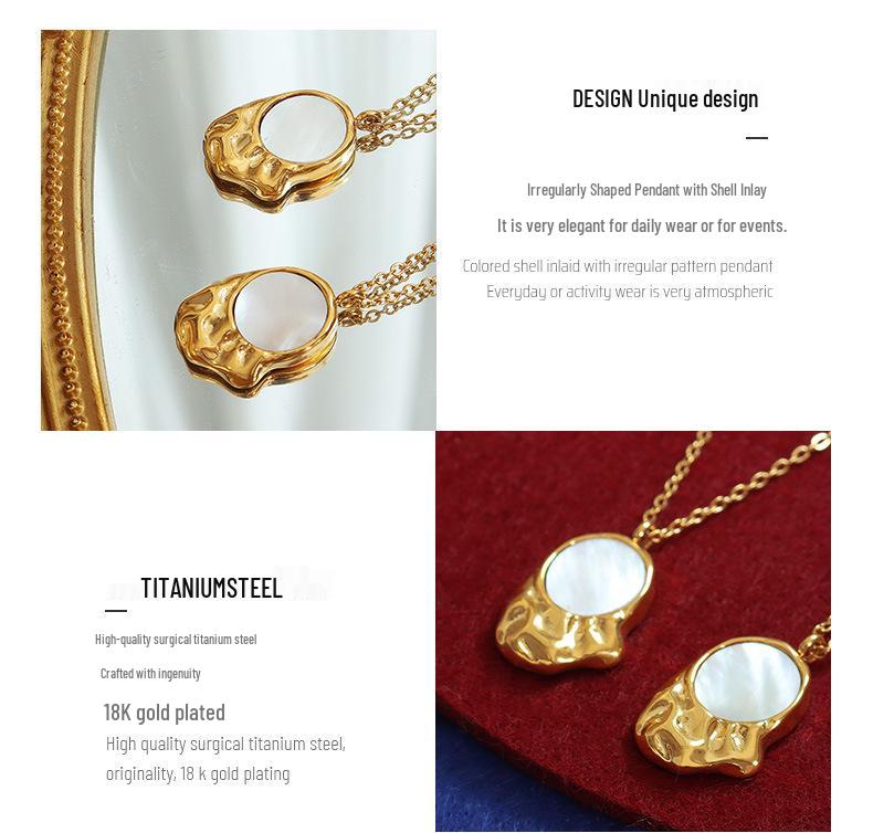 Korean-Inspired Irregular Mother-of-Pearl Pendant Necklace & Earring Gold-Plated Set