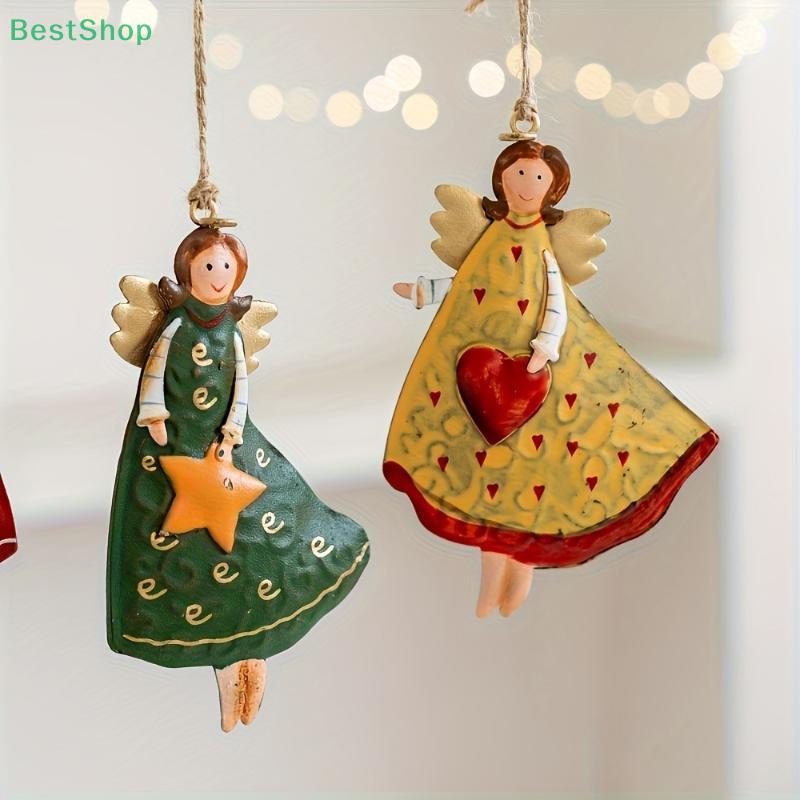 Vintage Wooden Christmas Angel Ornament 4PCS/Set, Xmas Tree Hanging Ornament Holiday Craft