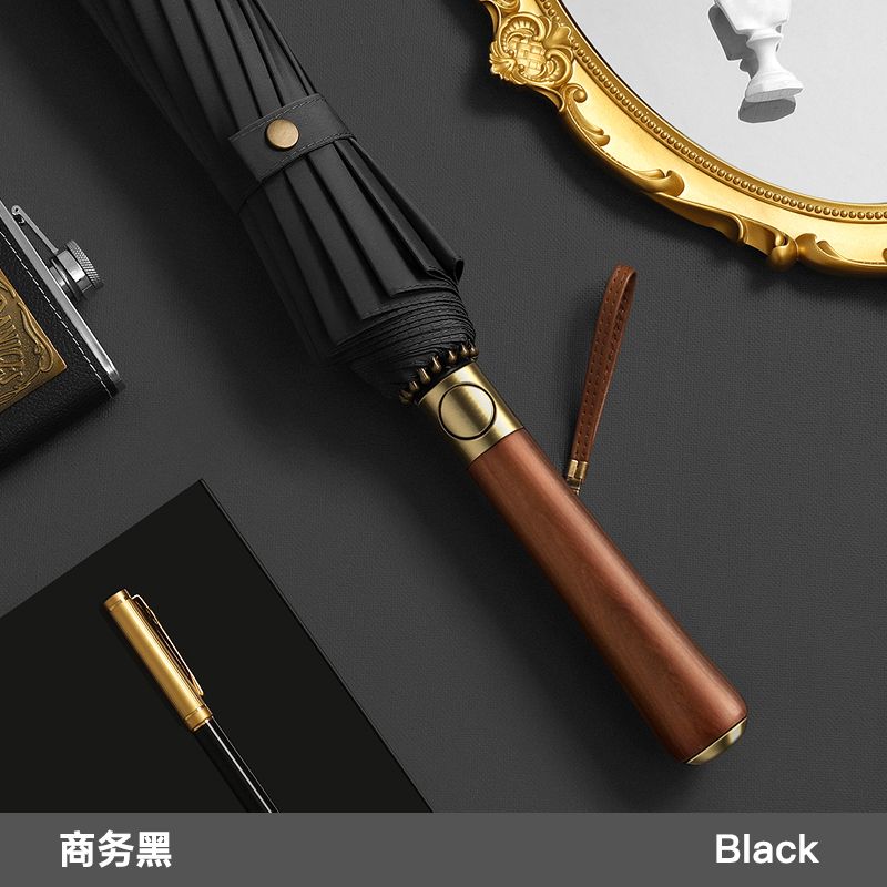 Mido 16 bone long handle umbrella with enlarged surface, wind resistant lotus ribs, solid wood handle, business umbrella