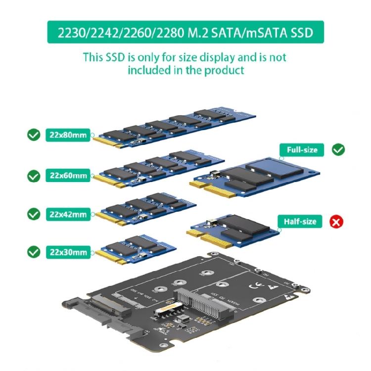 SSDs Adapter Kombinieren M.2 mSATA zu 2,5 Zoll SATA3.0 Adapter Konverter mit Kunststoffgehäuse Externes SSDs Gehäuse Box