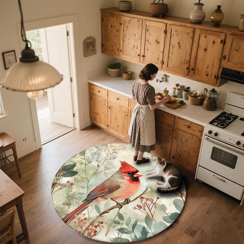 Leaf Bird,Round Area Rug,Carpet Rug for Living Room Bedroom Sofa Playroom Decor,Non-slip Floor Mat
