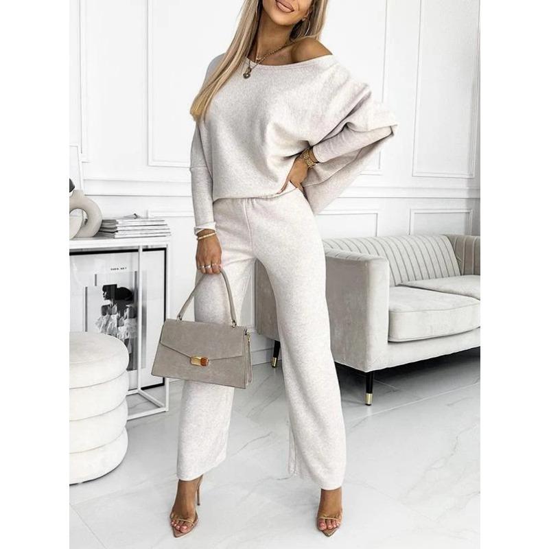 

Однотонный женский повседневный костюм с круглым вырезом и длинными рукавами XS белый