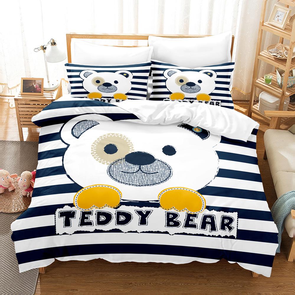 3D Cartoon Bear Bedding Set Cartoon Animal Duvet Cover Pillowcase 2/3 Pieces Girls' Room ES/EU/DE Full Size Children's Room Soft Home Textile