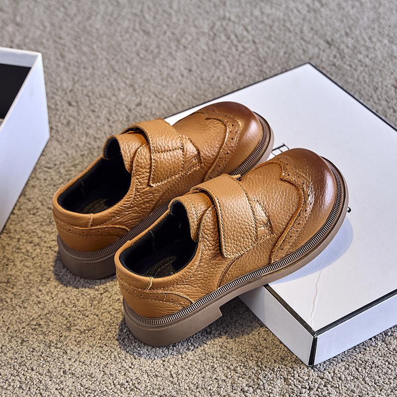 Retro Fashion Leather Children's Leather Shoes Soft Sole Boys Black British Style Performance Shoes
