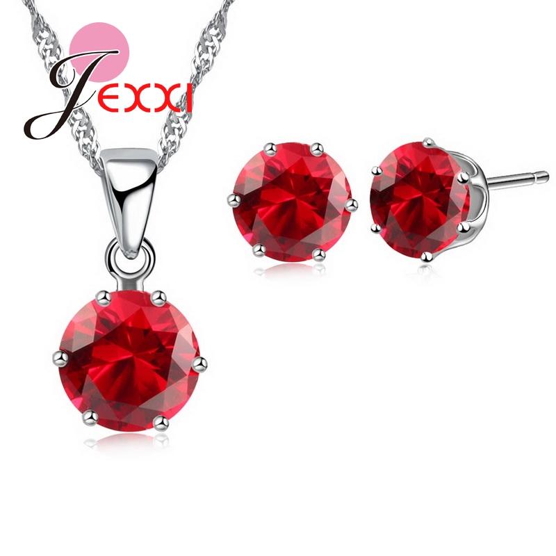 17 Colors Silver Color Jewelry Sets Classical Engagement CZ Diomand Earrings+Necklace For Women Gift