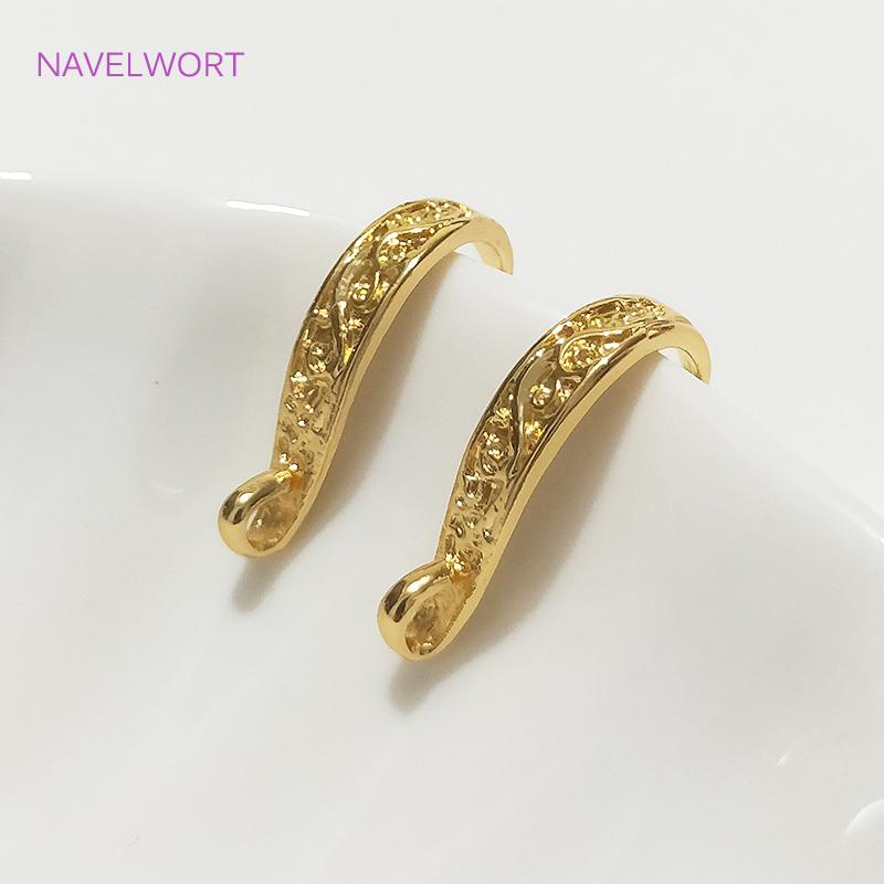 14K Gold Plated Flattened Ear Wire with Loop,Brass Earring Hook Fitting,Accessories For Earrings,DIY Jewelry Making Accessory