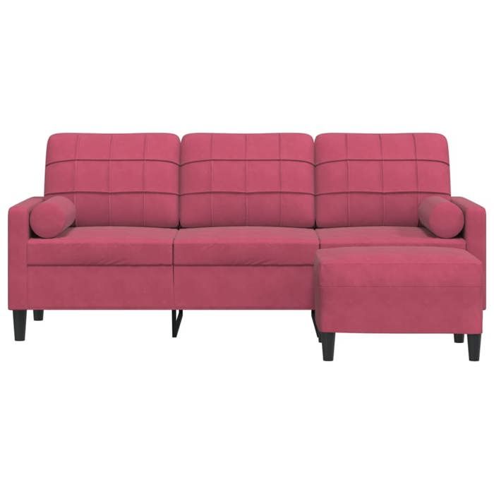VidaXL 3-seater Sofa and Footstool Burgundy Red 180 Cm Velvet, Sofa, Living Room Sofa, 3-seater Velvet Sofa, 3278271