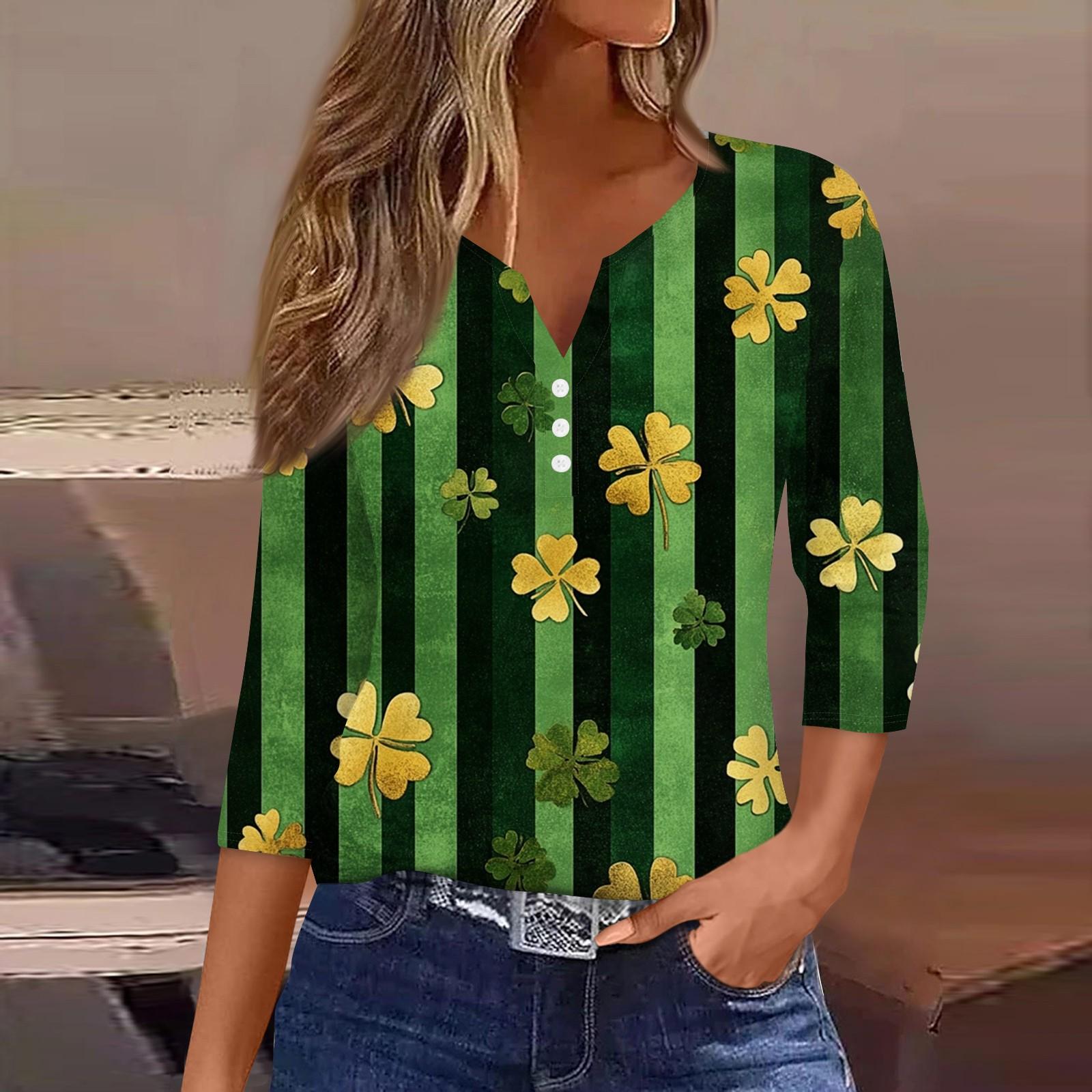 

Жен. Футболка Футболка С принтом Пуговицы Рукав 3/4 Повседневные Выходные Мода Классический V-образный вырез Обычный Топ M