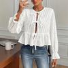 Women S Long Sleeve Lace Up Casual Solid Color Blouse