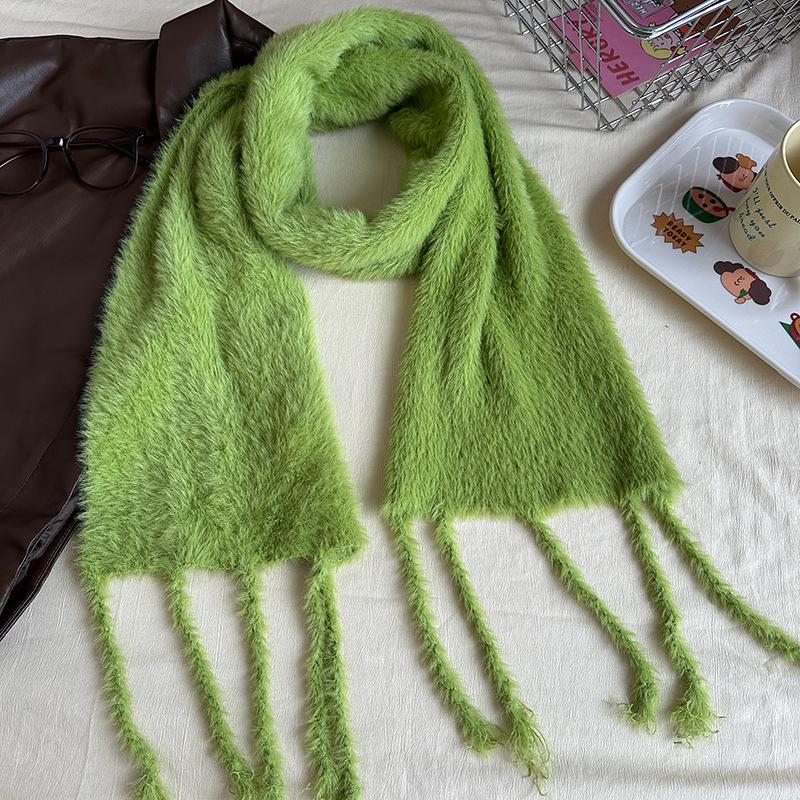 Luochi Knitting~Candy Color Plush Scarf: Soft, Skin-Friendly, Warm Tassels & Braids, Versatile Winter Neck Warmer for Women.