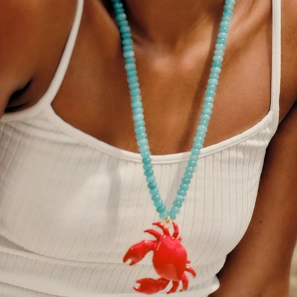 New Beaded Pendant Crab Necklace Enamel Crab Childishness Design Boho Necklace Boho Style Beach Necklace Summer Accessory