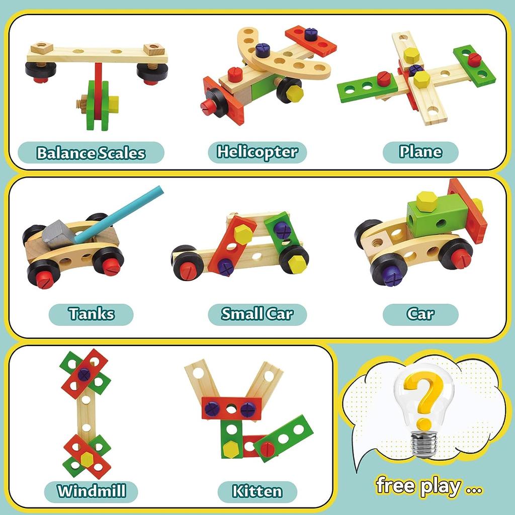 Treleketøy Verktøykasse Montessori Leketøy Pedagogiske spill Verktøykasse Barneleke Fra Gave Jenter Gutter 2 3 4 5 6 År 34 stk.