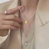 Classic Silver Bean Collarbone Chain Contrasting Color Round Pendant Necklace for Women Instagram Fashionable and Cool Style Accessory