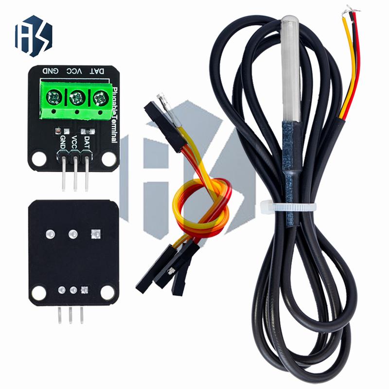 DS18B20 Temperature Sensor Module Kit Waterproof 100CM Digital Sensor Cable Stainless Steel Probe Terminal Adapter For Arduino